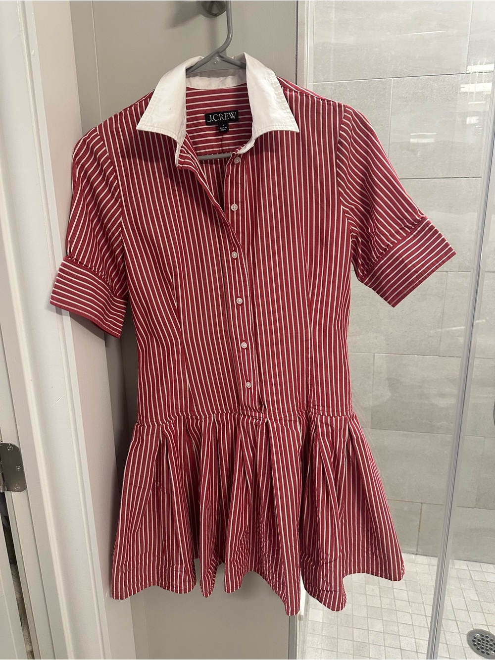 J. Crew Red and White Striped Button-Down Dress
